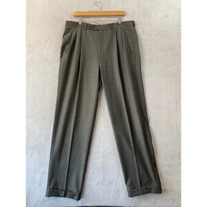 Jack Victor 36x32 Dress Pants 100% Wool Gray Pinstriped Windowpane Cuff Trousers